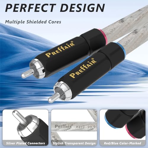 Preffair RCA Male to RCA Male Plugs Signal Wires Audiophile OFC Silver Plated Shielded RCA Cable Audio Interconnect Cables,2PCS/1 Pair (6.6FT/2M, Silver Plated) - color: silver plated, size: 6.6FT/2M