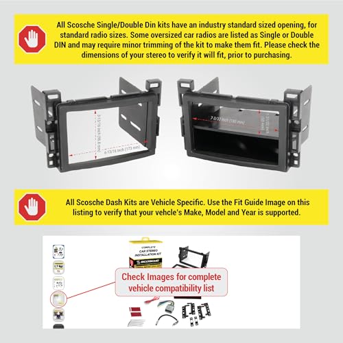 Scosche ICGM12BN Double DIN Radio Install Dash Kit Compatible with Select 2004-09 Non-Amplified Chevrolet and Pontiac Vehicles - Complete Car Stereo Installation Kit - See Vehicle Fit Guide in Images - style: Complete Installation Kit