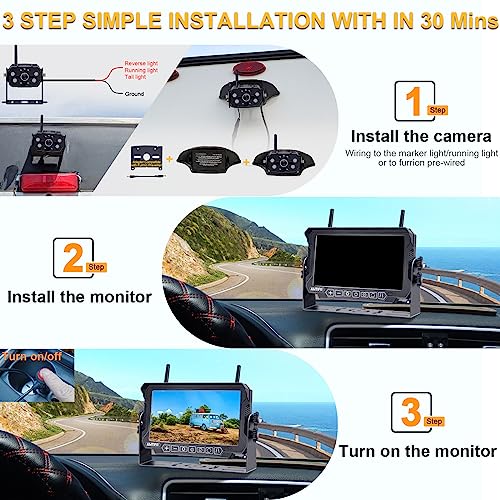AMTIFO Wireless RV Backup Camera System - 2 HD 1080P Cameras with 7" Split-Screen Monitor,Compatible with Furrion Pre-Wired RVs,Loop Recording,Night Vision,Easy Install for Trailers Campers Trucks - size: 7 Inch - 2 Cameras