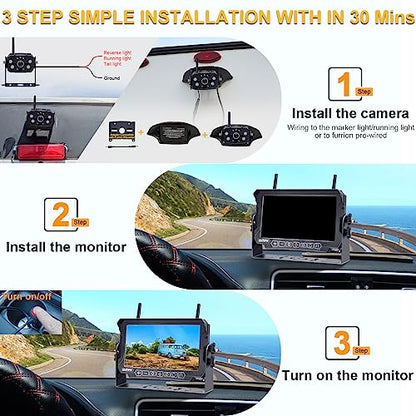 AMTIFO Wireless RV Backup Camera System - 2 HD 1080P Cameras with 7" Split-Screen Monitor,Compatible with Furrion Pre-Wired RVs,Loop Recording,Night Vision,Easy Install for Trailers Campers Trucks - size: 7 Inch - 2 Cameras