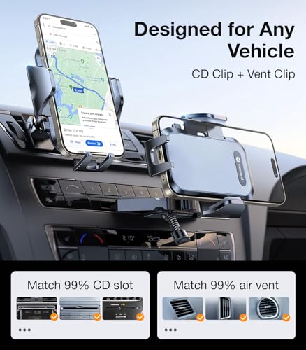 VICSEED Car Phone Holder with Metal CD Slot & Air Vent Clip [Secure Hold] - color: Black