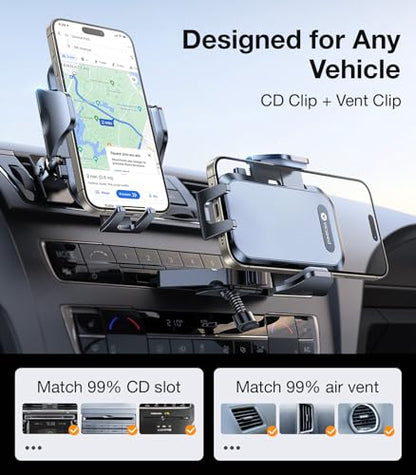 VICSEED Car Phone Holder with Metal CD Slot & Air Vent Clip [Secure Hold] - color: Black