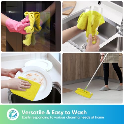 HOMEXCEL Yellow Microfiber Cleaning Cloth, 24 Pack Premium Microfiber Towels for Cars, Lint Free, Highly Absorbent, Reusable Cleaning Rags for Car, Household, Kitchen, Window, 11.5"X11.5" - color: Yellow