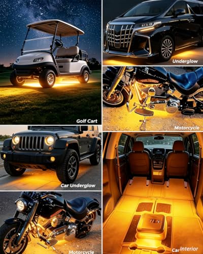 Keiurot 12V Led Light Strip for Car Motorcycle Golf Cart 12.5In Amber 4Pack - color: Amber Led Strip