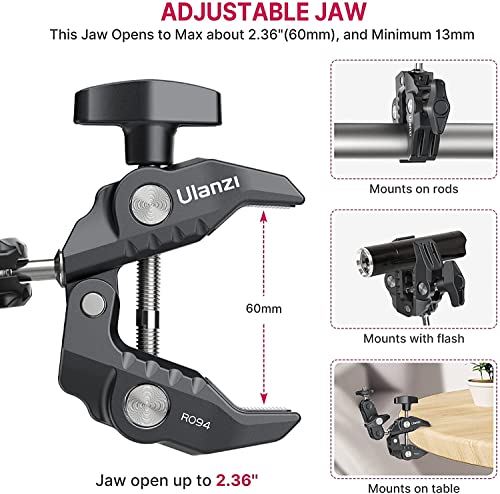 ULANZI Super Clamp Camera Clamp Mount Monitor 360° Ballhead Magic Arm Double Ball Head Adapter with 1/4"-20 & 3/8"-16 Thread for Canon Nikon DSLR Camera/Gopro/LED Lights/Ronin-M/Ronin MX/Freefly MOVI - size: Gopro Adapter Kit
