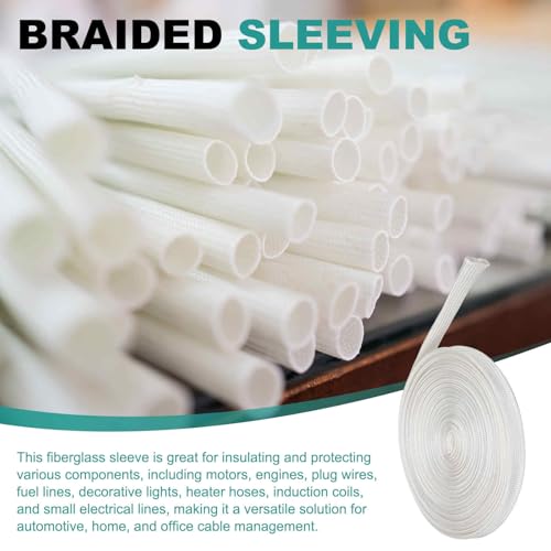 HARFINGTON Braided Sleeving 6.6ft x 5/16" High Temp Fiberglass Braid Cable Sleeve for Automotive Home Office Cables Video Cord Management Cable Protection - size: 6.6ft x 5/16"