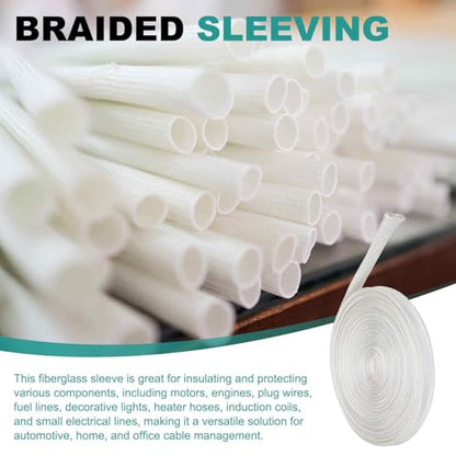 HARFINGTON Braided Sleeving 6.6ft x 3/4" High Temp Fiberglass Braid Cable Sleeve for Automotive Home Office Cables Video Cord Management Cable Protection - size: 6.6ft x 3/4"