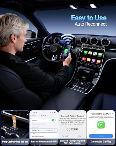 vnilrgle CarPlay Wireless Adapter for iPhone 6+（2026 Upgraded）, Converts Factory Wired to Wireless Adapter for Apple CarPlay iOS 10+, Mini Design, Plug and Play, Auto Connect Fast and Stable(Orange)