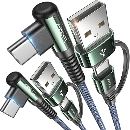 AINOPE 60W Right Angle USB C Cable [2-𝑷𝒂𝒄𝒌, 6.6FT] with USB Adapter - color: Grey