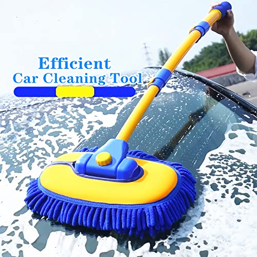 MVEQRRN 15°Curved Chenille Car Wash Brush Mop with Long Handle(Blue) - color: Blue-001