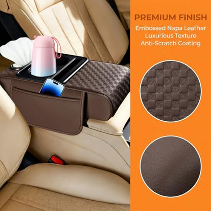 Car Center Console Armrest Pillow, 5-in-1 Armrest Box Cover with Cup Phone Holder & Storage Pocket Tissue Box, Multifunctional Auto Middle Console Arm Rest Protector, Universal Fit (Coffe) - color: Coffee