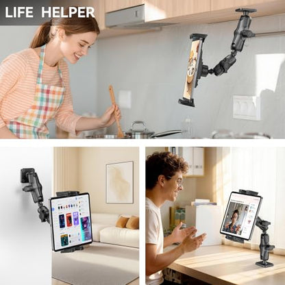 OHLPRO Tablet Mount for Truck - Heavy Duty Drill Base Tablet Holder for Car Dashboard, iPad Holder for All 5"-13" iPad Pro Samsung Galaxy Kindle fire Tablets and Car Wall etc. - 8-inch Aluminum Arm - size: 8-inch Aluminum Arm