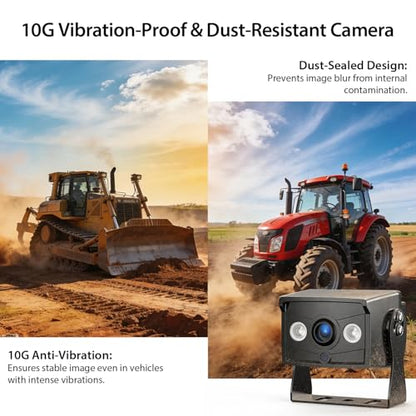 ZEROXCLUB 4 Wired Backup Camera System, 10" 1080P Monitor IP69K Waterproof Vibration-Proof 10G Rear Side View Camera, Quad Split Screen for Tractor, Truck, Trailer, Combine, Heavy Equipment, BH104 - size: 10"-4 Cam