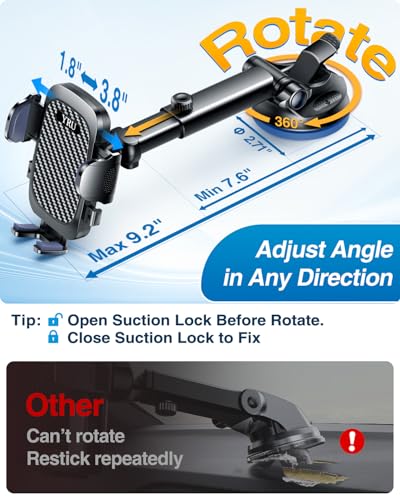 YRU True Military-Grade 360°Rotation Suction 2026 Ultimate Car Phone Holder - color: Gloss Black