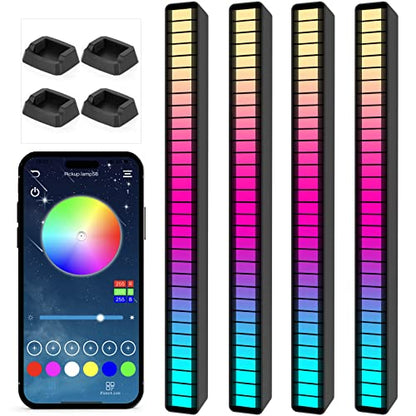 Soulpunk RGB Rechargeable Sound Control Light, Voice-Activated Pickup Music Rhythm Lights, Creative Colorful LED Ambient Light, with 15 Modes Music Sync 32-Bit Audio Spectrum for Car（4 Pack-App） - color: 4Pack-Black(App)
