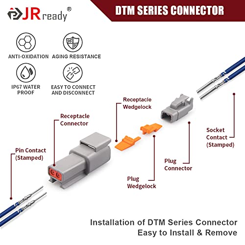 JRready ST6329-204 Deutsch DTM Connector Kit (2Pin 16Sets,4Pin 14Sets）Waterproof Deutsch DTM Connector with 20# Stamped Contacts 16-22 AWG Terminals Pins Seal Plugs DTM Connector(Gray) - size: DTM 2 4PIN(16/14SETS)