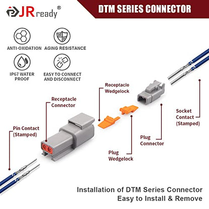 JRready ST6329-204 Deutsch DTM Connector Kit (2Pin 16Sets,4Pin 14Sets）Waterproof Deutsch DTM Connector with 20# Stamped Contacts 16-22 AWG Terminals Pins Seal Plugs DTM Connector(Gray) - size: DTM 2 4PIN(16/14SETS)
