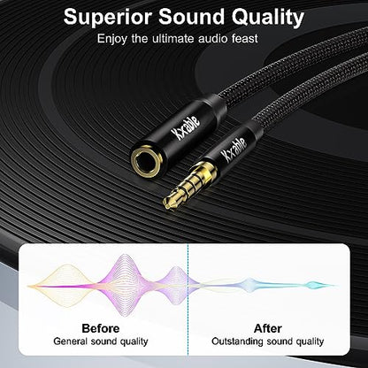2 Pack 3.5mm Headphone Extension Cable 8FT, 4 Pole TRRS 1/8 inch Male to Female Stereo Audio Cord, Nylon Braided, Microphone Compatible, for Headphone, iPad, Smartphone, Media Players, Tablet- Slim - size: 8FT (2-Pack)
