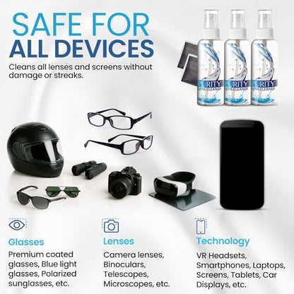 Purity Eyeglass Lens Cleaner Kit - 3 x 2oz Travel Size Lens Cleaner Spray - style: 5 Piece Set - 3 (2oz Lens Spray) + 2 (Microfiber Cloth)