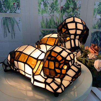 Bieye L10772 Dogs in Love Tiffany Style Stained Glass Accent Table Lamp Night Light for Bedside Living Room Bedroom Animal Pet Lovers Home Decoration