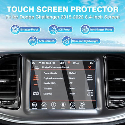 Karltys [Upgrade] 2 Pack Screen Protector for Dodge Challenger 8.4-Inch 2015~2023 [No Glare & Fingerprint] Tempered Glass Dodge Challenger for Models SRT 392 Hellcat Uconnect Accessories - size: 8.4 Inch 2015~2023 Dodge Challenger