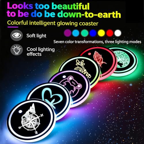 2Pcs Tree Life Theme Car LED Cup Holder Lights, 7 Colors Light Car Coasters - color: Tree of Life
