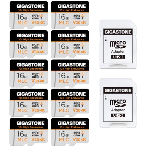 [10x High Endurance] GIGASTONE Industrial 16GB MLC Micro SD Card 10-Pack, 4K Video Recording, Security Cam, Dash Cam, Surveillance Compatible 95MB/s, U3 C10, with Adapter [5-Yrs Free Data Recovery] - color: 16GB High Endurance 10-Pack