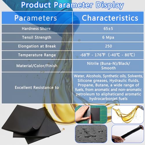 WochiTV Nitrile Rubber Sheet, 1/4" Thick x 12" Wide x 12" Long, Buna-N Shore A65 Hardness NBR Pad, Fuel Oil Resistant Rubber Gasket Material, Ideal for Seals Bumpers DIY Projetcts - style: 1/4(.25") Thick