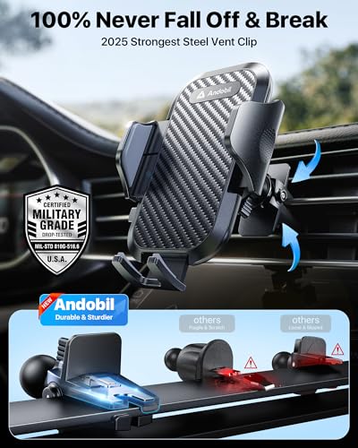 andobil Car Phone Holder, 2026 Military-Grade 89lbs Strongest Suction Phone Holders for Your Car Dashboard/Windshield/Vent Easy Clamp Car Phone Mount Stand for iPhone 17 16 15 14 13 Pro Max Samsung - color: Black