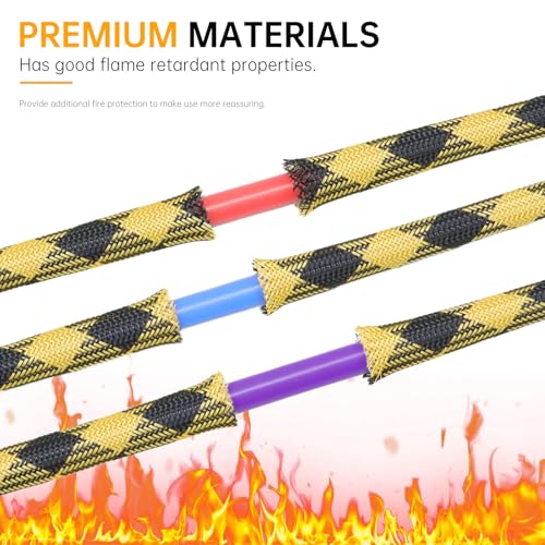 Braided Wire Loom Sleeve - Pet Proof Chew Resistant Cable Wrap, High Density Expandable Cable Sleeving for Automotive Wire Harness & PC Computer Case 16.4ft (Black Yellow, 6mm (1/4")) - color: Black Yellow, size: 6mm (1/4")
