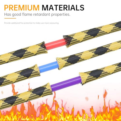 Braided Wire Loom Sleeve - Pet Proof Chew Resistant Cable Wrap, High Density Expandable Cable Sleeving for Automotive Wire Harness & PC Computer Case 16.4ft (Black Yellow, 6mm (1/4")) - color: Black Yellow, size: 6mm (1/4")