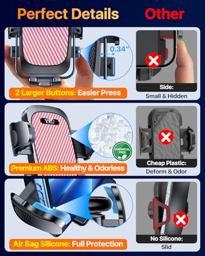 YRU [True Upgrade for Safety Car Phone Holder Mount [Patent & Military-Grade] Dashboard Cell Phone Holder for Car Vent Windshield Phone Stand for iPhone 17 16 15 14 13 Pro Max Truck Samsung, Pink - color: Pink