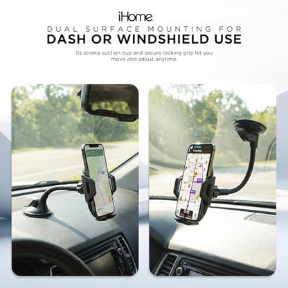 iHome Car Mount, Dashboard/Windshield/Vent Mount, Swivel Neck, Silicone Grip, Adjustable Mount Arm with Suction Cup Base (Gooseneck Car Mount) - style: Gooseneck Car Mount