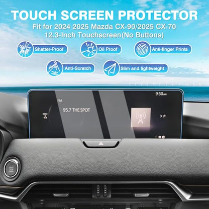 Karltys [Upgrade Screen Protector for 2024 2025 Mazda CX-90/ CX-70 [No Glare & Fingerprint](No Buttons) 12.3-Inch Accessories Touchscreen Tempered Glass - size: 2024 2025 Mazda CX-90/ CX-70