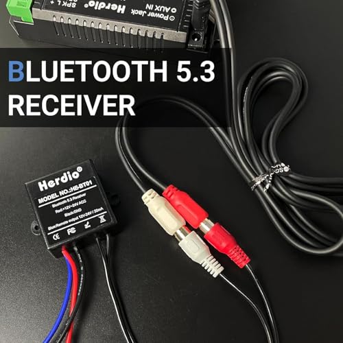 Herdio Marine Bluetooth Receiver IP67 Waterproof, BT 5.3 Remote Wireless Connectivity, Stero Male RCA Output, Bluetooth Receiver for Car, Marine Yacht, Truck, Motorcycle, Golf Cart, Speakers