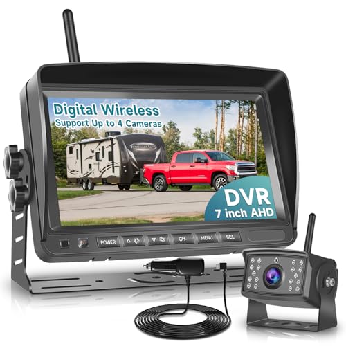 RV Wireless Backup Camera, 7" IPS Monitor +AHD Rear View Camera,Support Up to 4 Cameras DVR Image Flip, Wireless Back Up Camera 12V-36V for Truck/Trailer/RV/Camper/Excavator/Caravan - color: 1 Cam with Loop Recording