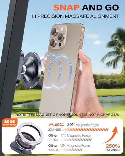 A2C 2 Pack Alloy Magnetic Golf Cart Phone Holder, Golf Accessories for Men - color: Iron Gray(2 PACK)