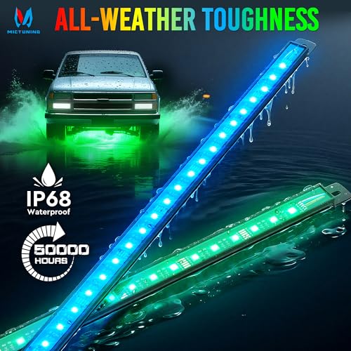MICTUNING U8 RGBW Underglow LED Light Bars (8-Piece Kit) 888 Ultra-Bright LEDs, Dual Remotes, White+RGB Colors, IP68 Waterproof Aluminum Housing – for Cars, Trucks, SUVs, ATVs - size: RGBW & 2 Remote
