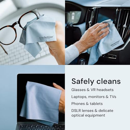 Elite Tech Gear Microfiber Cleaning Cloths for Glasses & Screens, 4-Pack - color: Blue, size: 12'' x 12'' (Pack of 4)