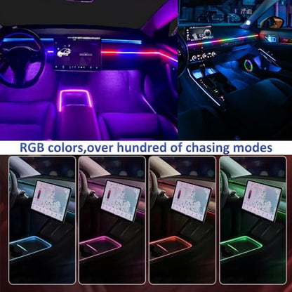 Acrylic Interior Car LED Lights with Remote and Wireless APP, Ambient Lighting Kits Fiber Optic Strip LEDs,16 Million Colors Music&DIY Function (1 in 1) - size: 1 IN 1