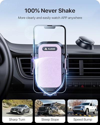 andobil Car Phone Holder, 2026 Military-Grade 89bs Strongest Suction Phone Holders for Your Car Dashboard/Windshield/Vent Easy Clamp Cellphone Holder Truck Stand for iPhone 17 16 15 Pro Max, Purple - color: Purple