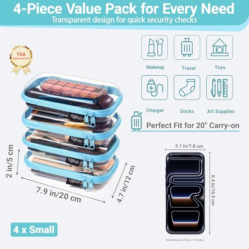 YQBRAO Clear Hard Shell Zipper Cases, 4 Small Cable Organizers, Blue - color: Blue, size: 4 Pack(S)