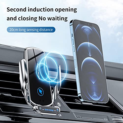Wireless Car Charger Mount Automotive Electric Induction 15W Fast Charging Auto Clamping Car Phone Holder Mount Wireless Charging Mount Air Vent Phone Holde Compatible with All Android (Black) - color: Black
