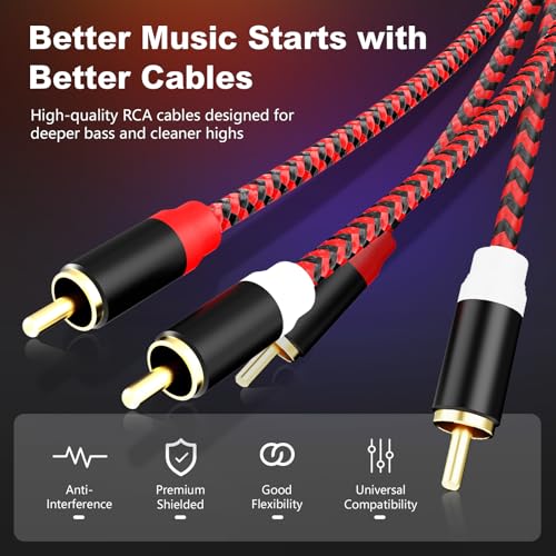 RCA Cable 12Ft,2Rca Male to 2-Rca Male Audio Stereo Subwoofer Cable [Hi-Fi Sound] Nylon-Braided Auxiliary Audio Cord for Home Theater, HDTV, Amplifiers, Hi-Fi Systems,Speakers and etc(12Ft/4M) - size: 12Ft/4M
