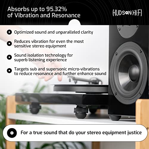 Hudson Hi-Fi Speaker Isolation Feet (4-Pack, 1") – Adhesive Silicone Anti-Vibration Pads for Speakers, Turntables, Subwoofers & Amplifiers, Supports 5-18 lbs Per Pad - size: 1.25"
