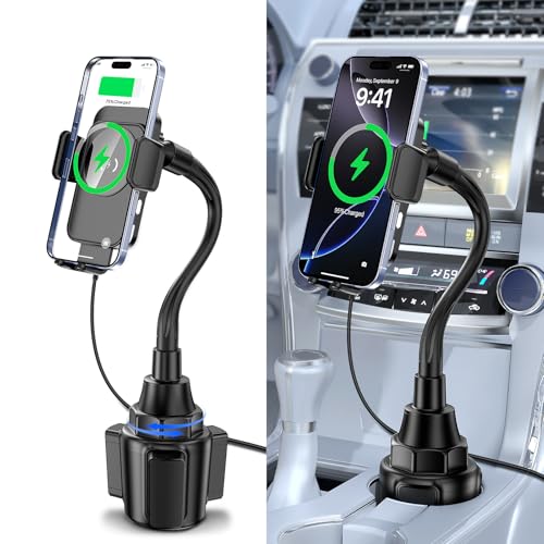 Cup Holder Phone Holder, 15W Wireless Car Charger Holder Fast Charging - color: Black