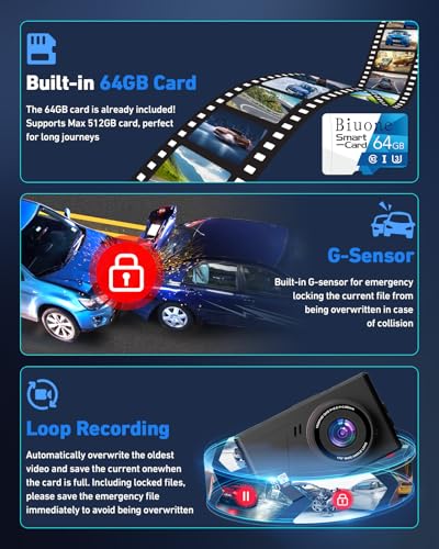 Dash Camera for Cars, 2.5K Dual Dash Cam Front and Rear W/ 64GB Card - size: A30Pro 2.5K dash cam