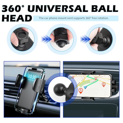 360° Rotation Car Phone Holder Vent,Car Vent Phone Mount with Retractable Hook & One-Hand Release Button for Secure Mounting,Anti-Slip & Anti-Shake Phones Holders for Your Cars