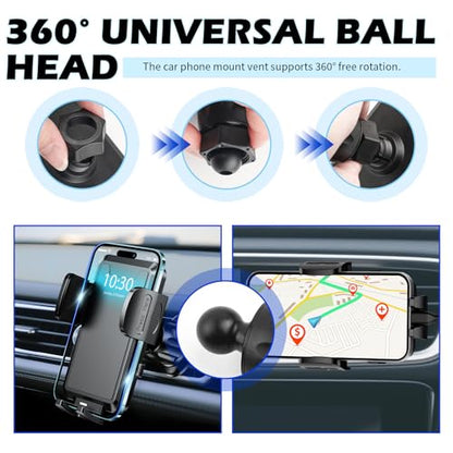 360° Rotation Car Phone Holder Vent,Car Vent Phone Mount with Retractable Hook & One-Hand Release Button for Secure Mounting,Anti-Slip & Anti-Shake Phones Holders for Your Cars