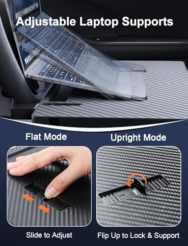 2-in-1 Car Steering Wheel Desk & Table Tray, Seat Gap Filler Organizer - Detachable Two-Piece Slide-Together Laptop & Eating Tray, Adjustable Supports & Hooks, Fits Most 3-Spoke Round Wheels